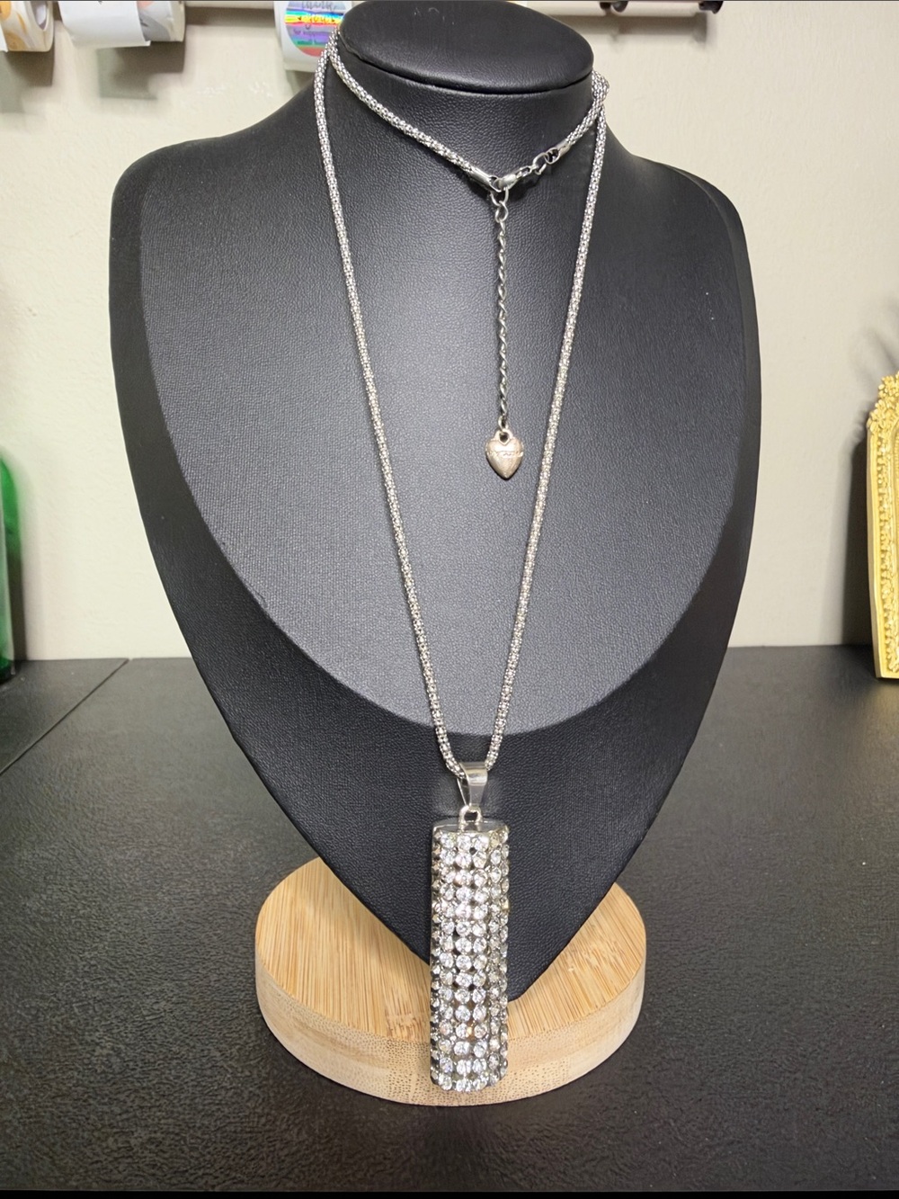 Betsey Johnson Silver Crystal Pave Bar Pendant Long Necklace - Women Jewelry